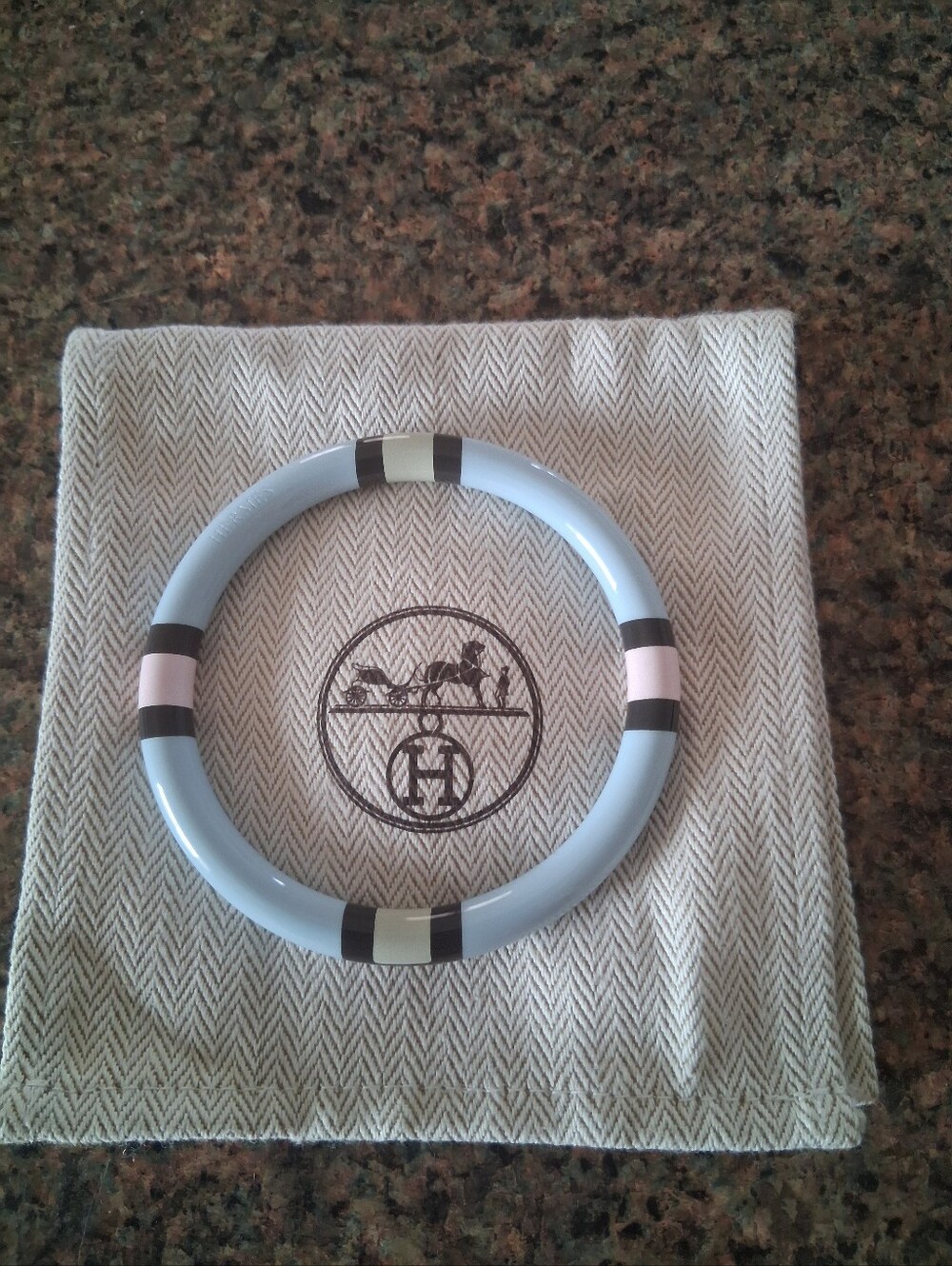 Light Blue Lacquered Hermes Bangle Bracelet with Pastel Accents